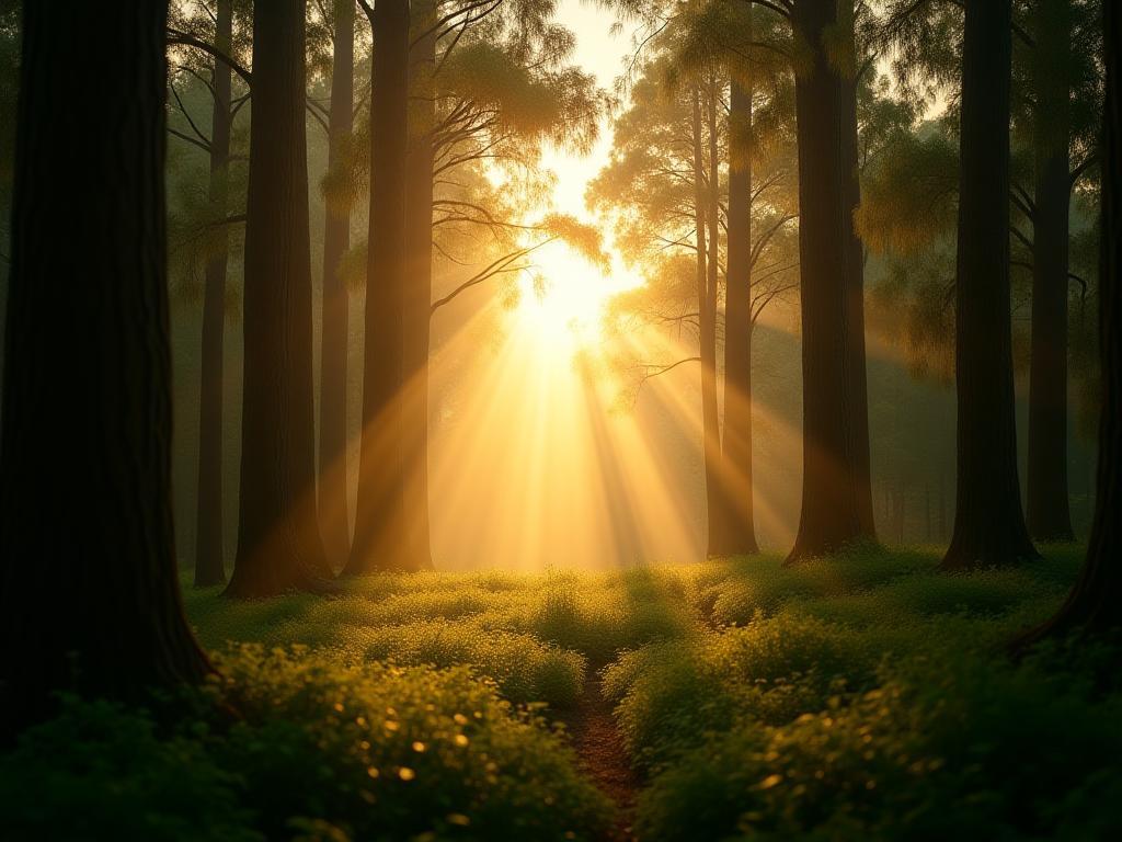Sunlight through native eucalyptus forest